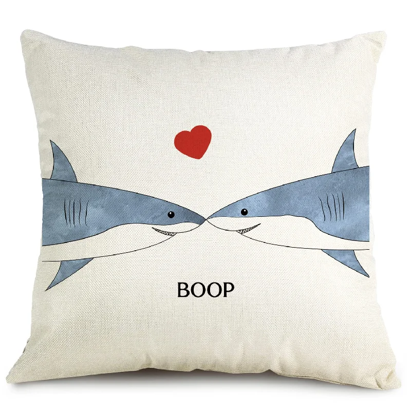 Pillow with influencer picks-Sharks Ocean Animals Themed Throw Pillow Cover,Shark Boop Pillowcase,Funny Bir