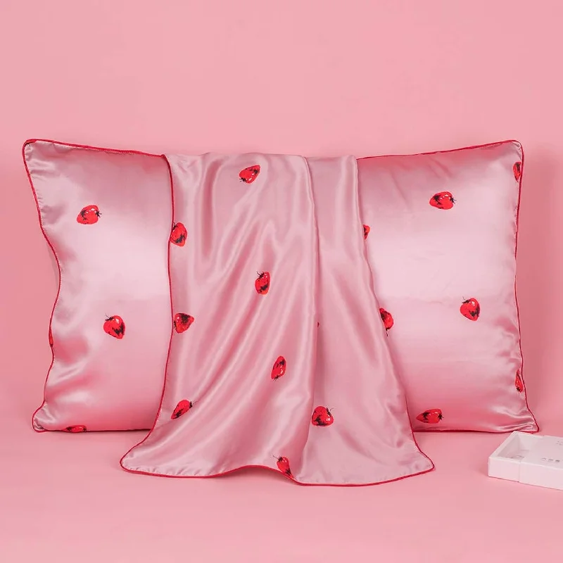 Pillow with slow shipping-Silk Pillowcase, 19 Momme Mulberry Silk, Strawberry Decorative, Best For Skin