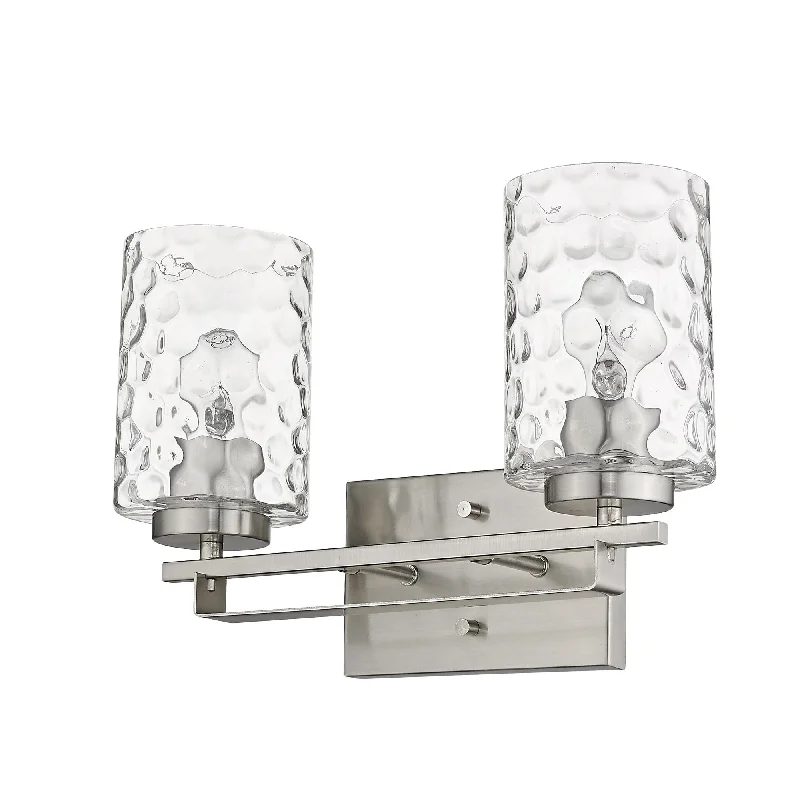 Silver Metal and Pebbled Glass Two Light Wall Sconce