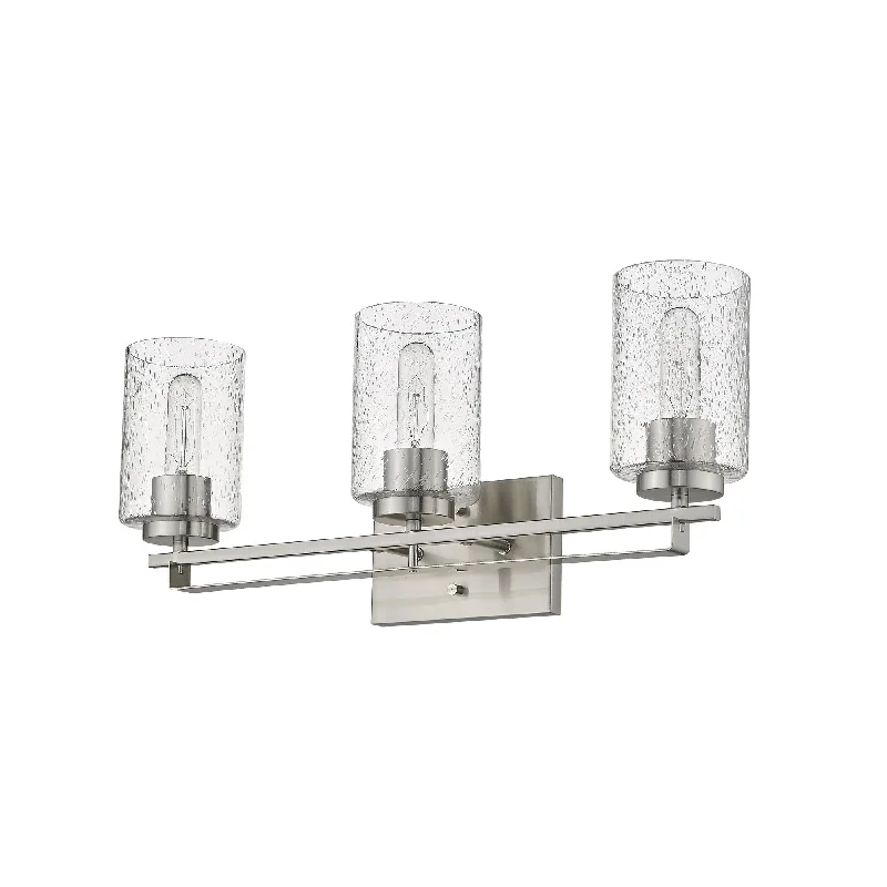 Silver Metal and Textured Glass Three Light Wall Sconce