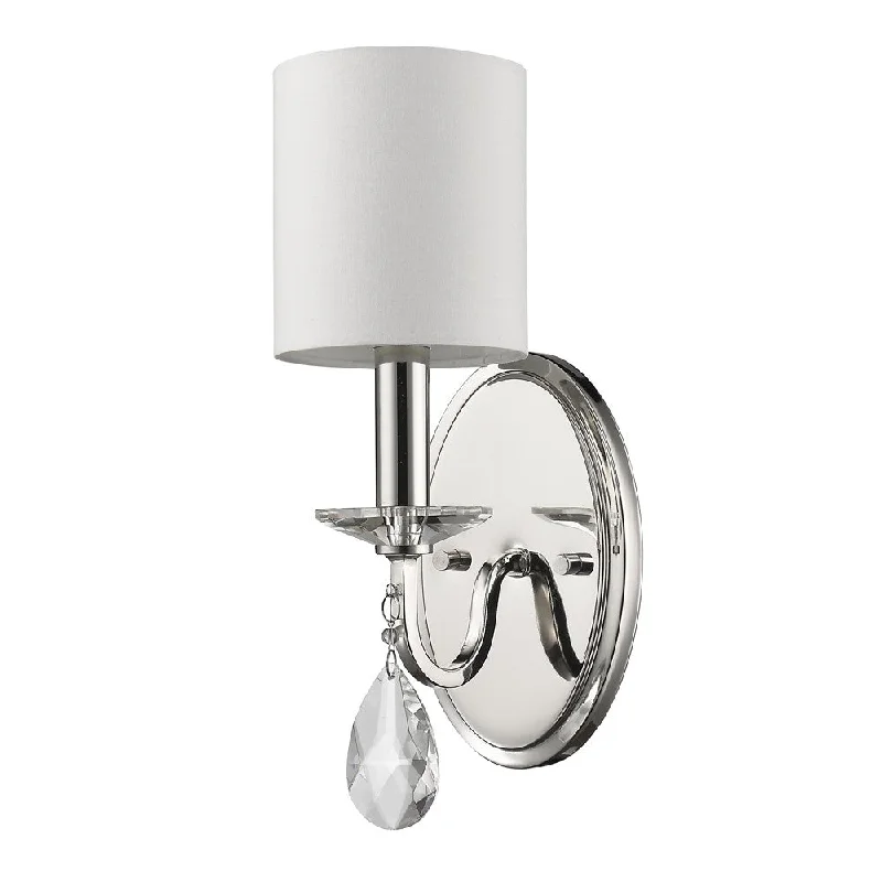 Silver Three Light Wall Sconce with White Fabric Shade