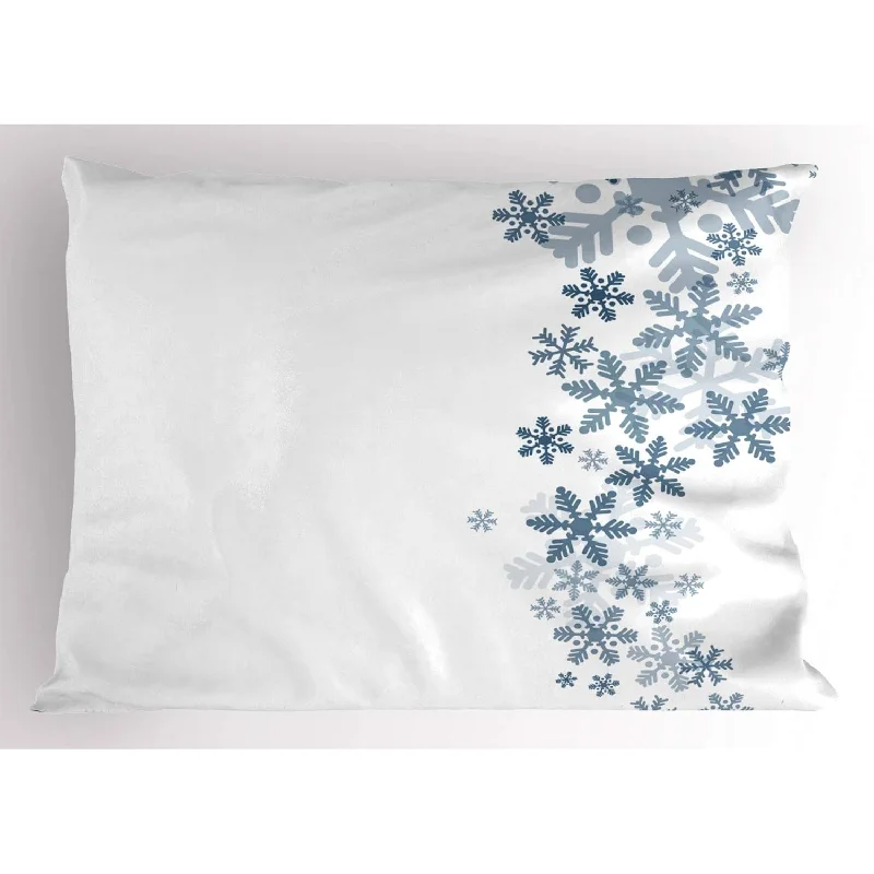 Pillow with cooling gel-Snowflake Pillow Sham, Romantic Winter Inspired Pattern Frosty Abstract Design