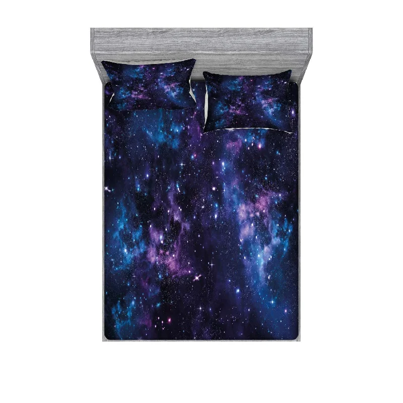 Pillow with washing benefits guide-Space Fitted Sheet & Pillow Sham Set, Mystical Sky Star Clusters Cosmos Nebula