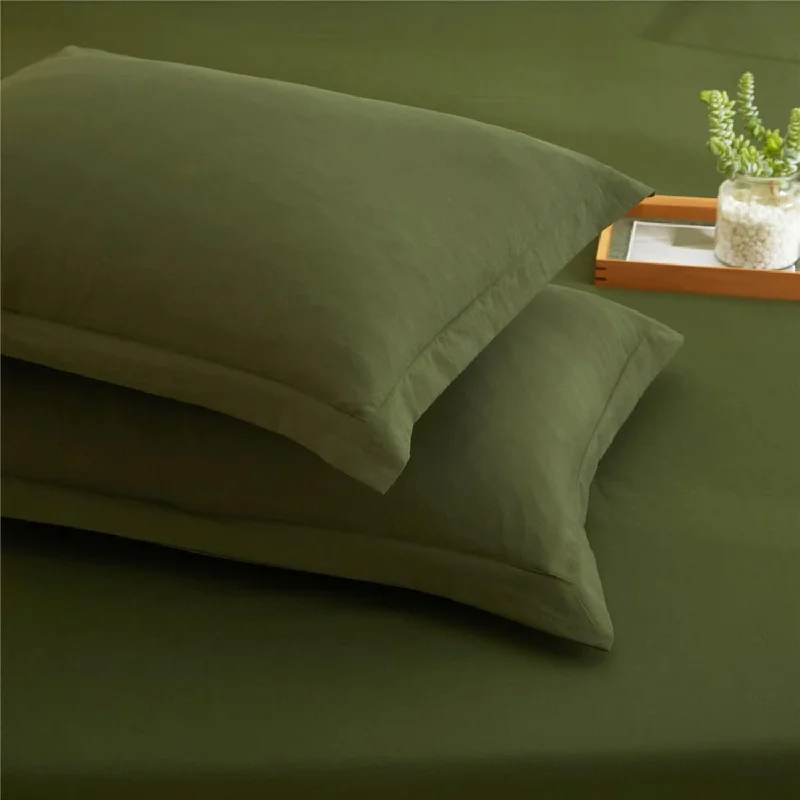 Pillow with coastal benefits-Standard Pillowcases Army Green Soft Washed Microfiber Pillow Case Sets Solid