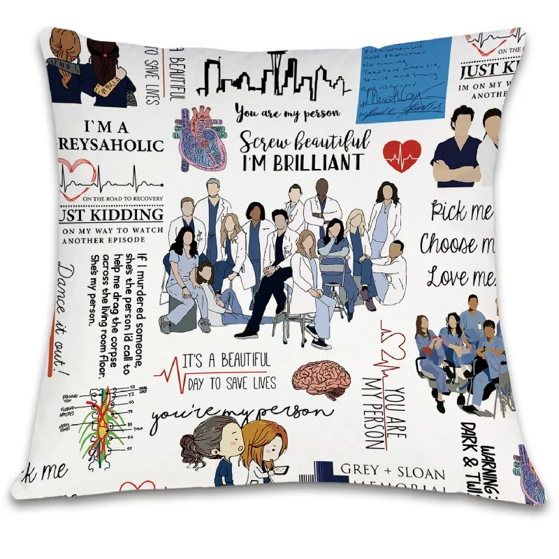 Pillow with overstock benefits-Tv Show Inspired Grey Sloan Memorial Hospital Pillow Cover, Doctor Anatomy Fan