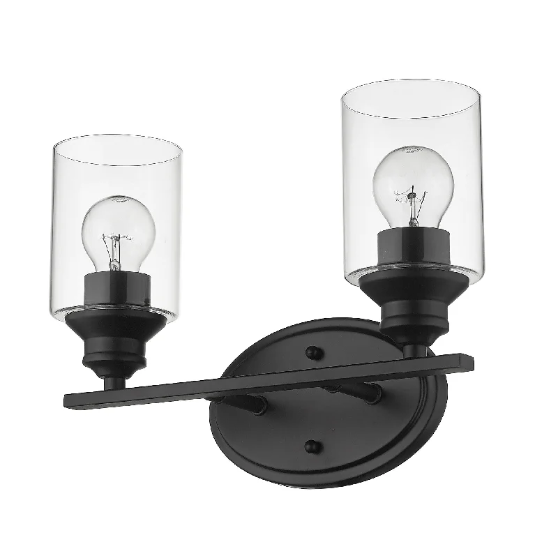 Two Light Matte Black Wall Light with Clear Glass Shade