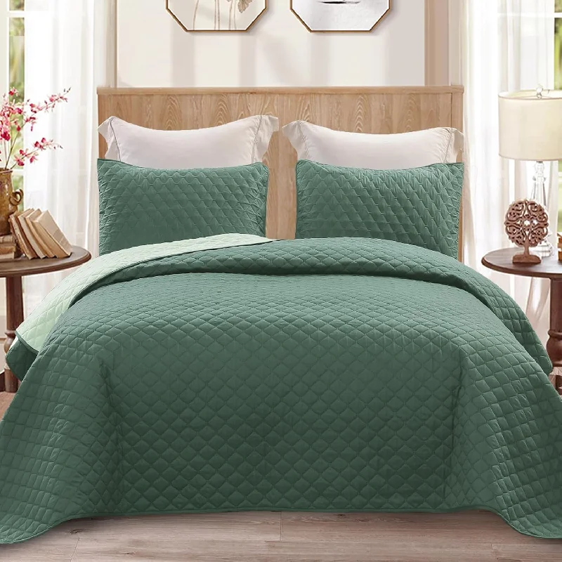 Pillow with contoured shape-Ultrasonic Full Queen Quilt Bedding Set With Pillow Shams, Lightweight Quilts