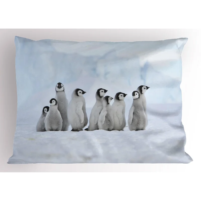 Pillow for teens-Underwater Pillow Sham, Penguins And Snow Hill Antarctica Freezing Cold Weathe