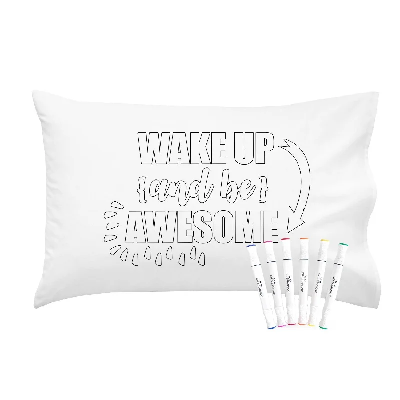 Pillow with adjustable benefits-Wake Up And Be Awesome Coloring Pillowcase Kit (1 Pillow Cover 20 By 30 Inches