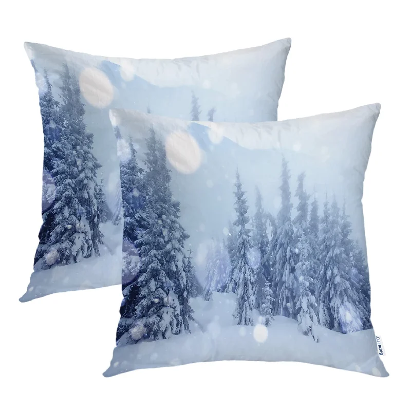 Pillow with zippered reviews-Winter Pillow Covers 18X18 Inch Set Of 2, Mysterious Winter Landscape Majestic