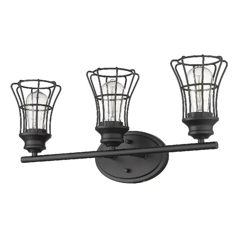 Three Light Matte Black Cage Wall Sconce