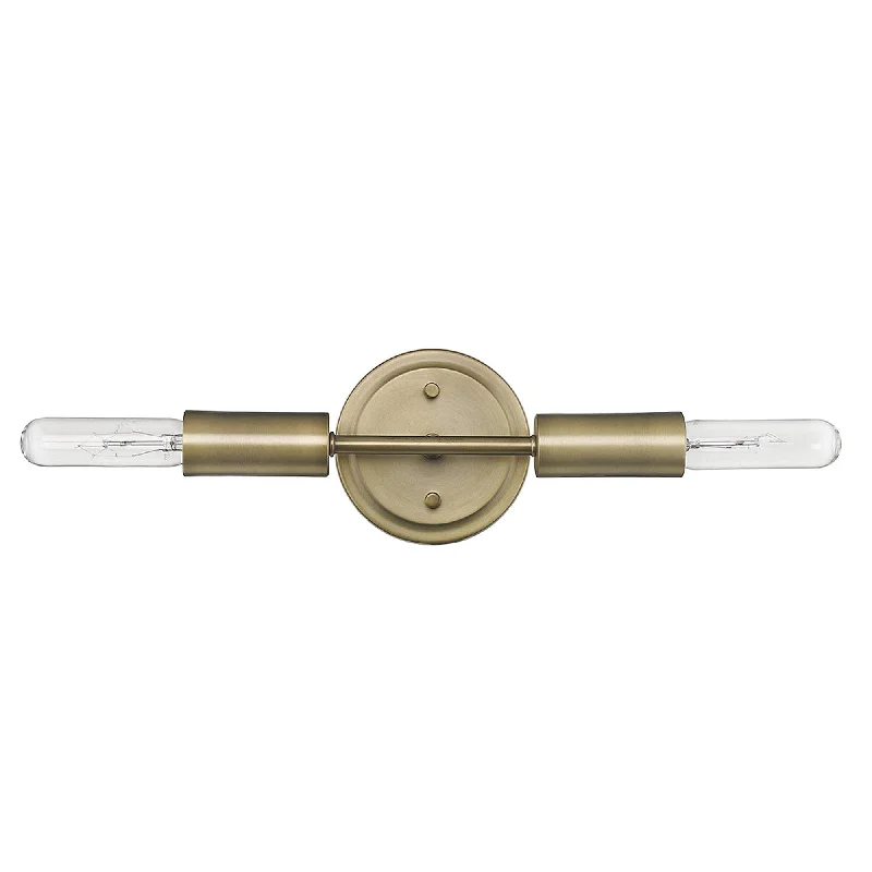 Two Light Dull Gold Narrow Bulb Wall Light