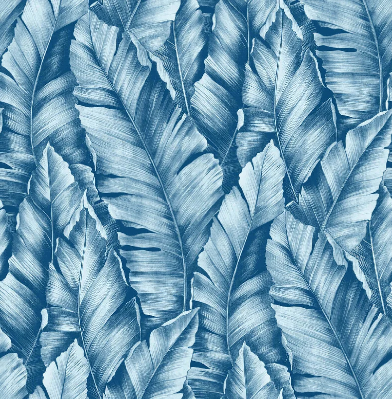 How to clean wallpaper smudges-Baha Banana Leaves Peel-and-Stick Wallpaper in Regatta Blue