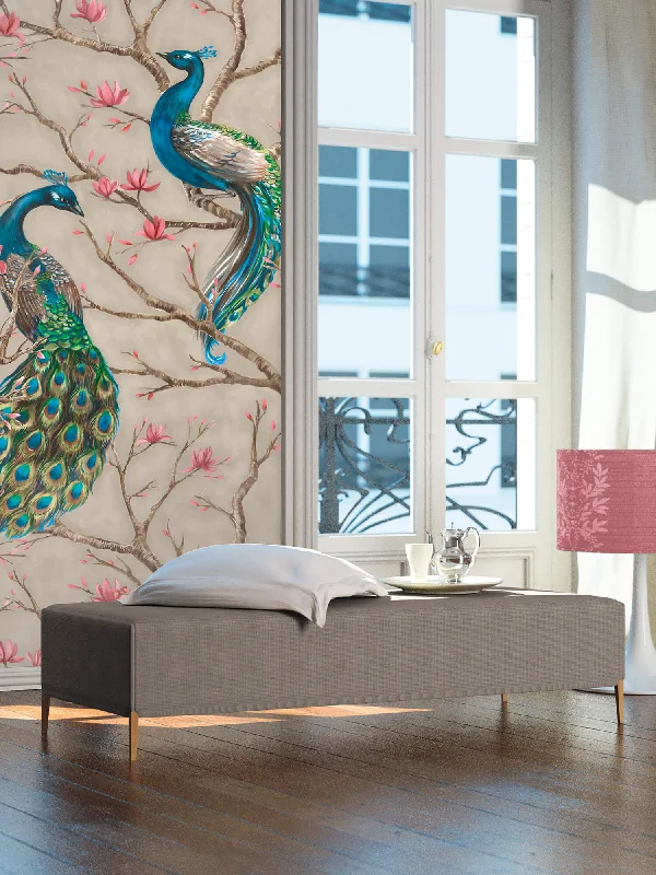 Top wallpaper for cozy vibes-Bird Beige Background Wall Mural from the Absolutely Chic Collection