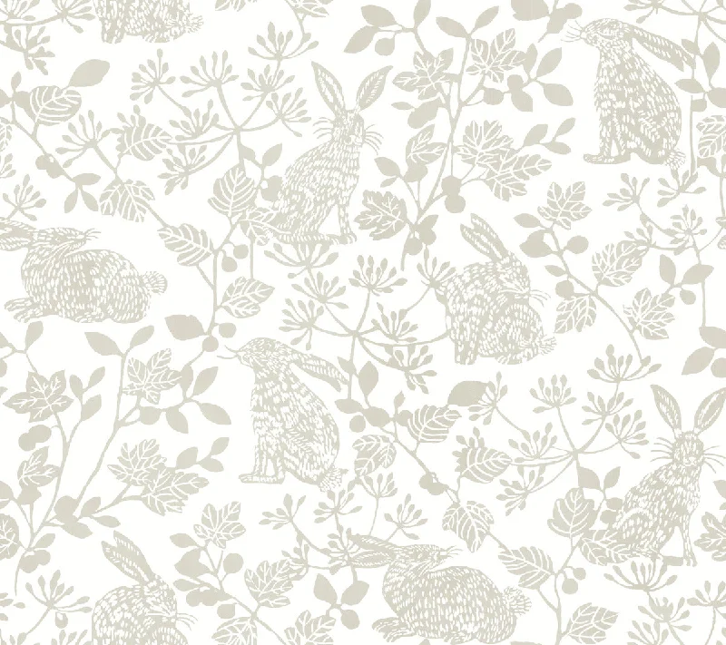 Durable wallpaper for living rooms-Botanical Bunnies Beige Peel & Stick Wallpaper