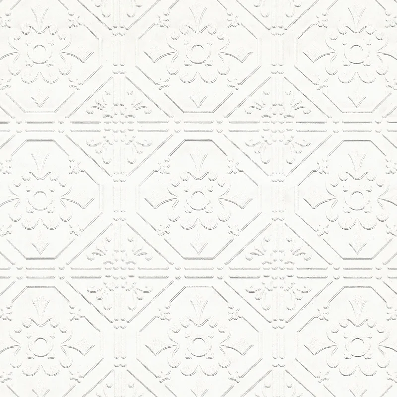 Cheap wallpaper with floral designs-Brooklyn White Tin Paintable Wallpaper by Brewster Home Fashions