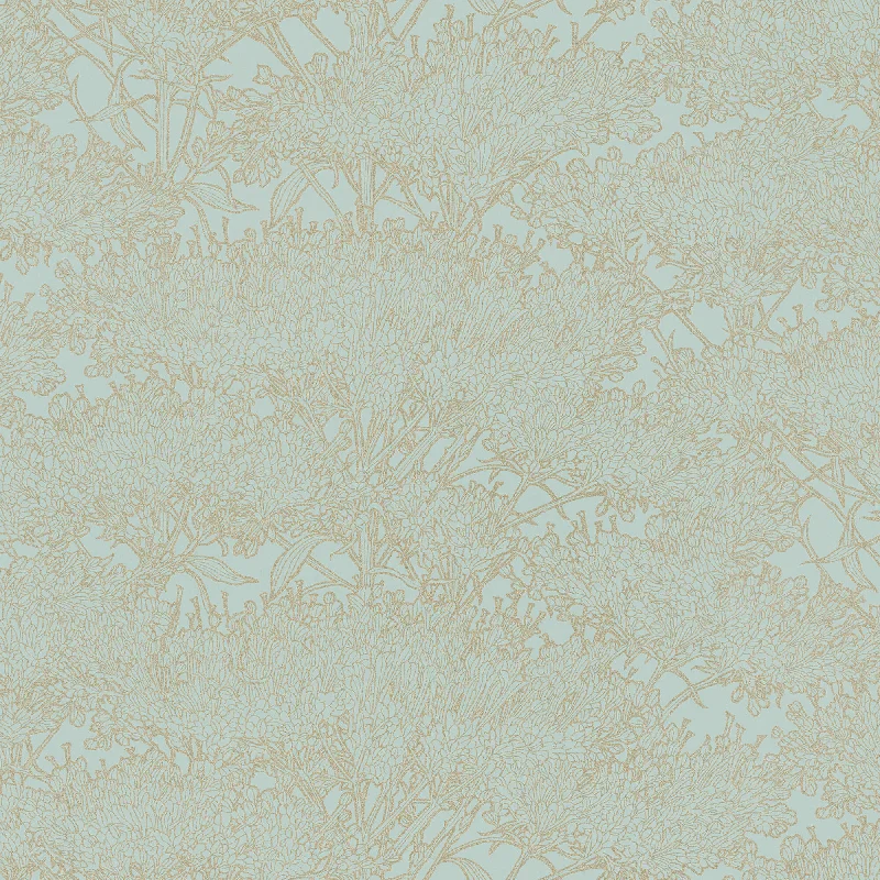 Wallpaper with glossy shine-Cherry Blossom Motif Wallpaper in Blue/Green/Metallic from the Absolutely Chic Collection