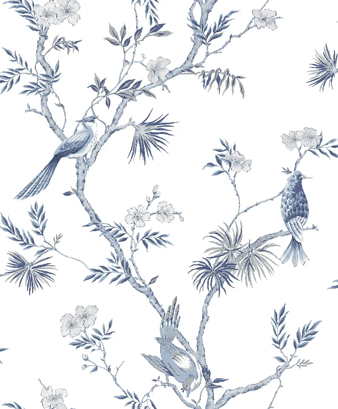 Affordable wallpaper with bold-Classic Bird Trail Blue Wallpaper from the Secret Garden Collection