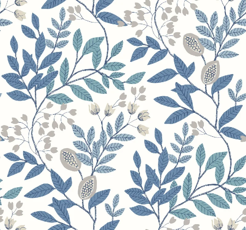 How to choose wallpaper for decor-Eden Retreat Wallpaper in White/Blue from the Mediterranean Collection