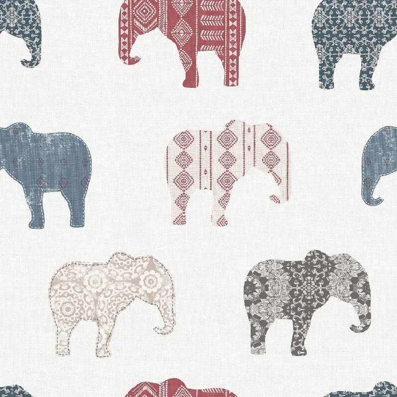 Peel-and-stick wallpaper for renters-Elephant Blue Multi Wallpaper from the Just 4 Kids 2 Collection