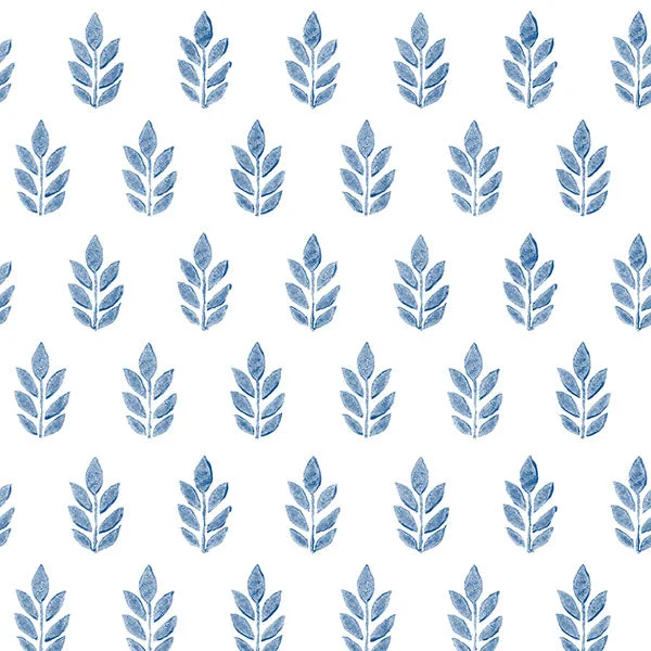 Vinyl wallpaper for high traffic-Ervic Blue Leaf Block Print Wallpaper from the Flora & Fauna Collection