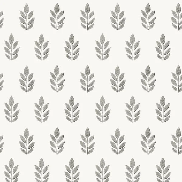 How to remove wallpaper easily-Ervic Charcoal Leaf Block Print Wallpaper from the Flora & Fauna Collection