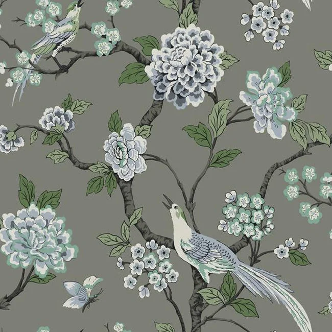 Durable wallpaper for bathrooms-Fanciful Wallpaper in Grey from the Grandmillennial Collection