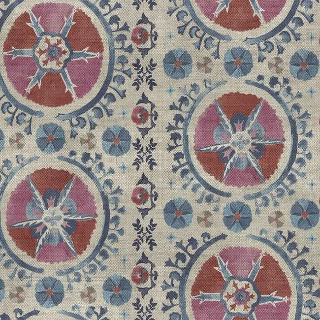 How to apply wallpaper smoothly-Fleurus Wallpaper in Red/Blue from the Lemieux Et Cie Collection