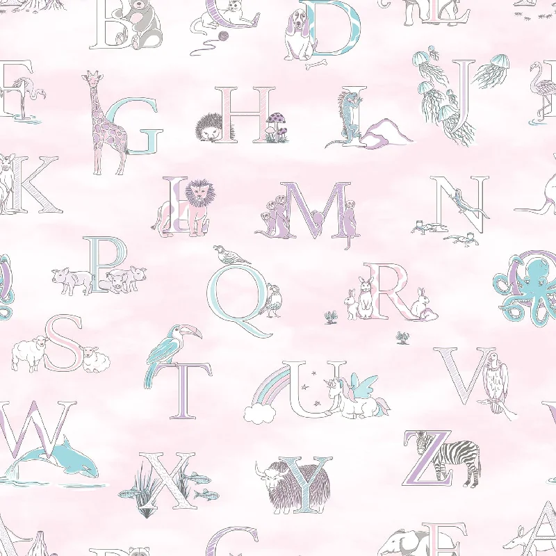 Top wallpaper for modern decor-Fun Alphabet Pink Wallpaper from the Just 4 Kids 2 Collection