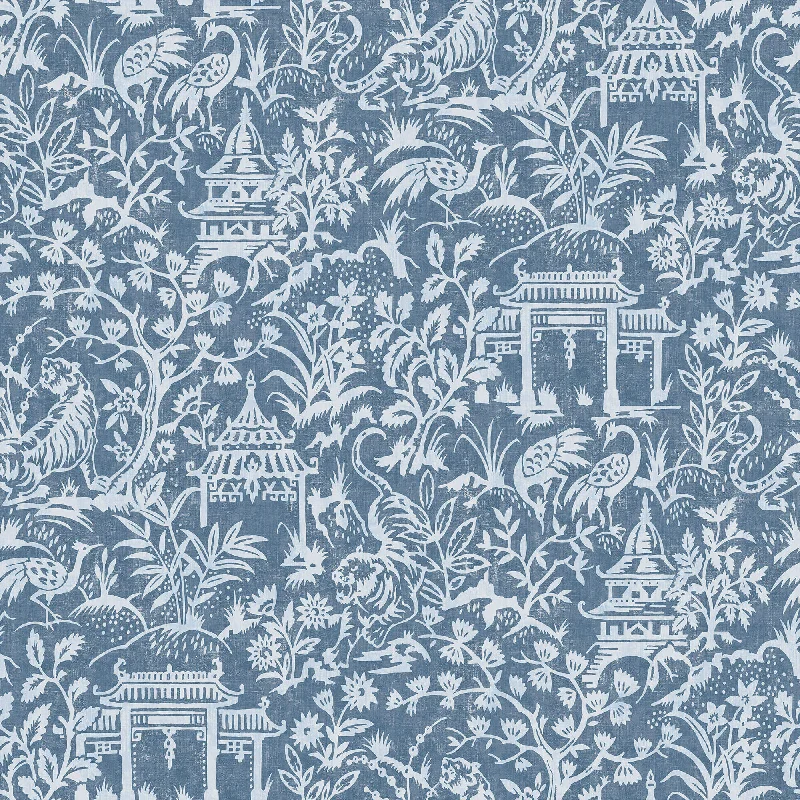 Lightweight wallpaper for walls-Garden Toile Blue Wallpaper from the Secret Garden Collection