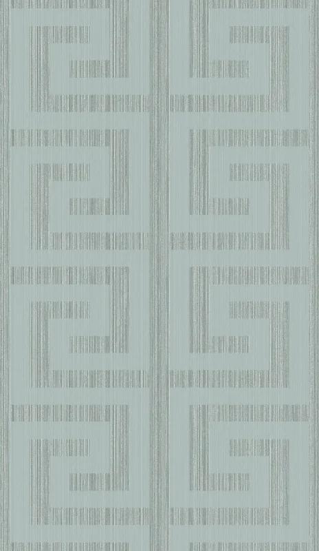 Cheap wallpaper with bold-Greek Key Wallpaper in Metallic Sea Green from the Essential Textures Collection