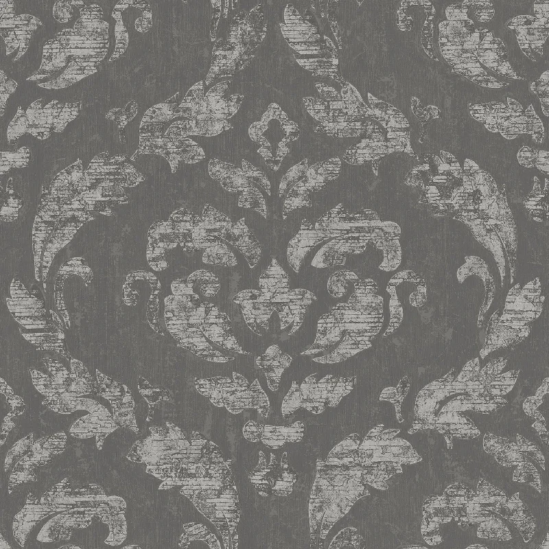 Wallpaper with matte shine-In Lay Wallpaper in Charcoal/Silver from the Ambiance Collection