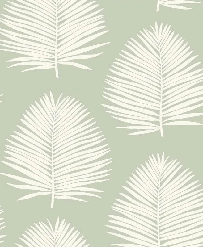 How to choose wallpaper for style-Island Palm Wallpaper in Celadon from the Simple Life Collection