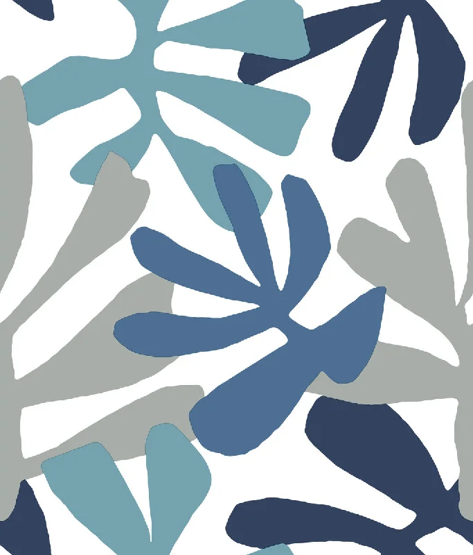 Best wallpaper with tropical vibes-Kinetic Tropical Peel & Stick Wallpaper in Blue and Grey from the Risky Business III Collection