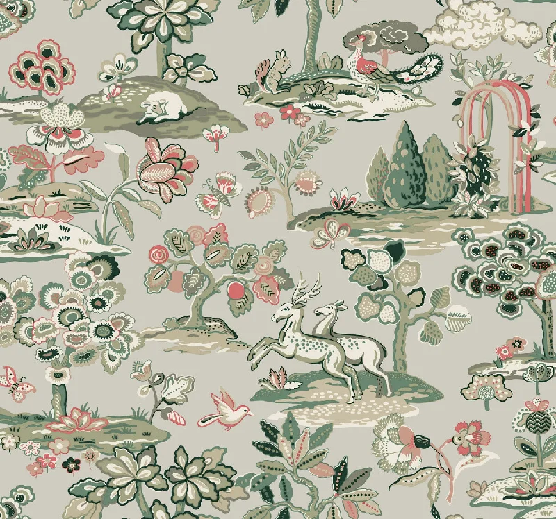 Removable wallpaper for bathrooms-Kingswood Wallpaper in Taupe/Coral from the Handpainted Traditionals Collection