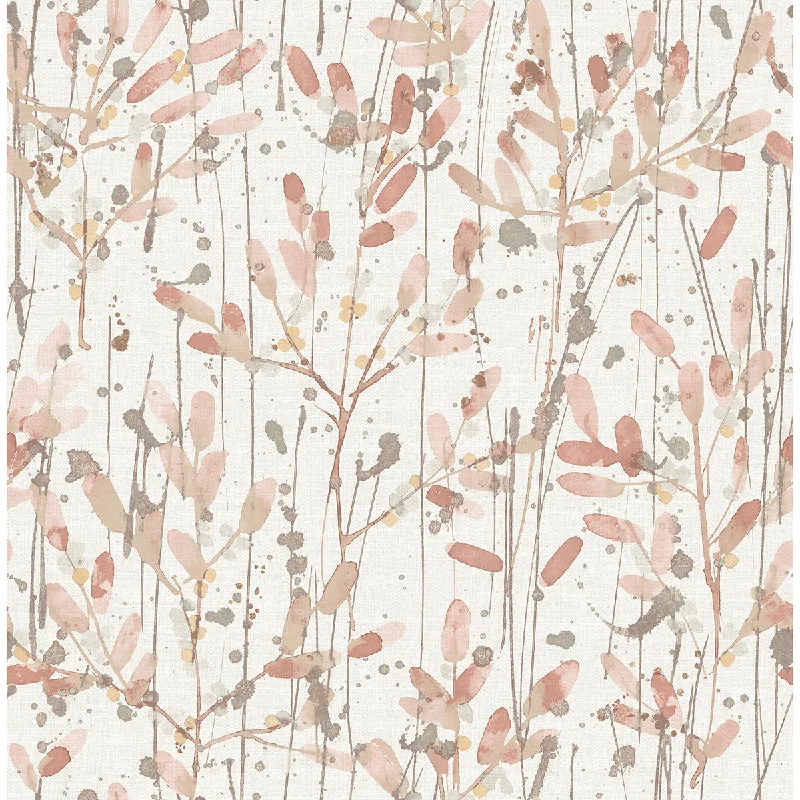 Vinyl wallpaper for bedrooms-Leandra Coral Floral Trail Wallpaper from the Scott Living II Collection