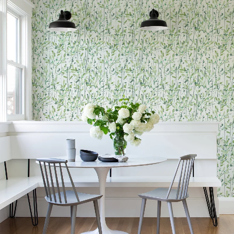 Top wallpaper for modern looks-Leandra Green Floral Trail Wallpaper from the Scott Living II Collection