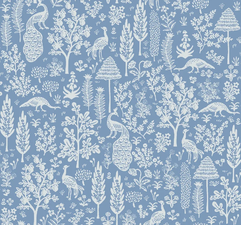 Best wallpaper for black shades-Menagerie Toile Wallpaper in Blue/White from the Rifle Paper Co. 2nd Edition