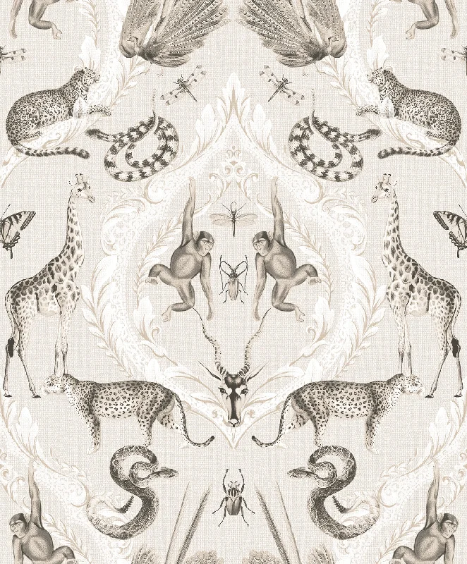 Top wallpaper for chic decor-Menagerie Wallpaper in Beige, Black from the Bazaar Collection