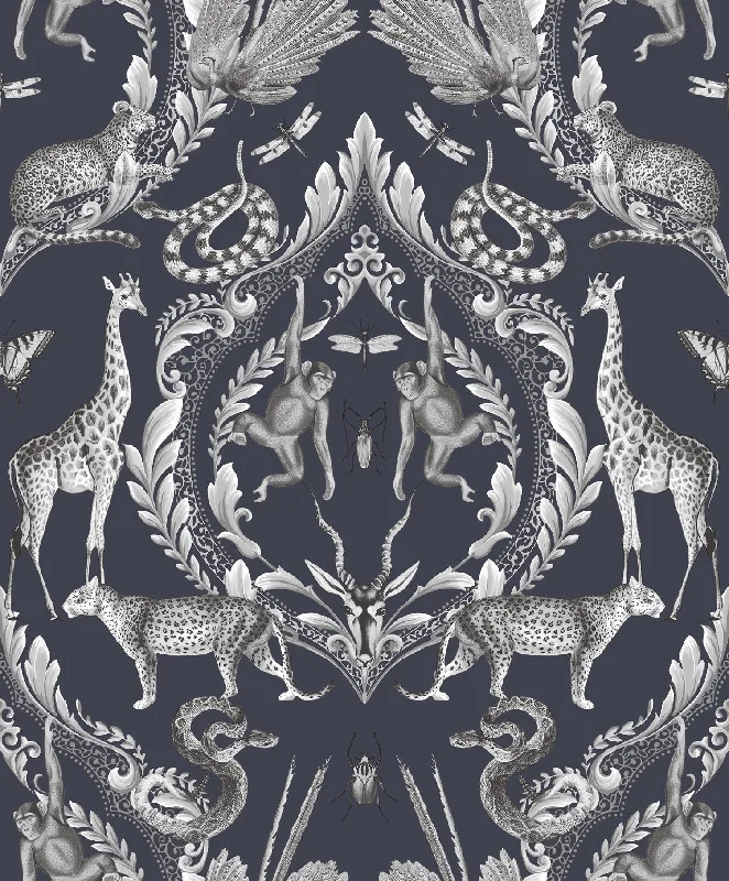 How to clean wallpaper dirt-Menagerie Wallpaper in Navy from the Bazaar Collection