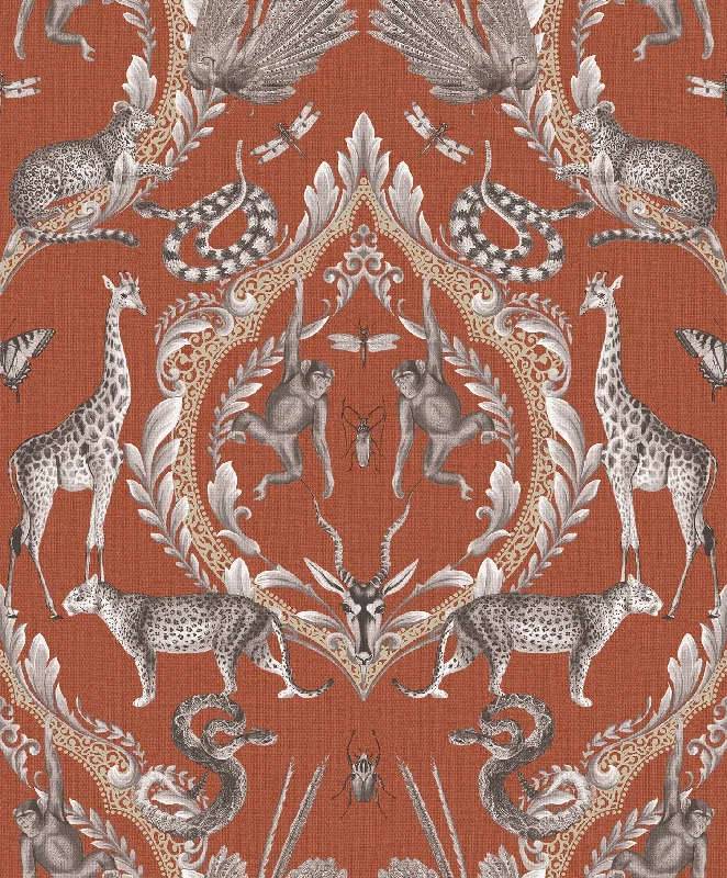 Best wallpaper for beige tones-Menagerie Wallpaper in Rust from the Bazaar Collection