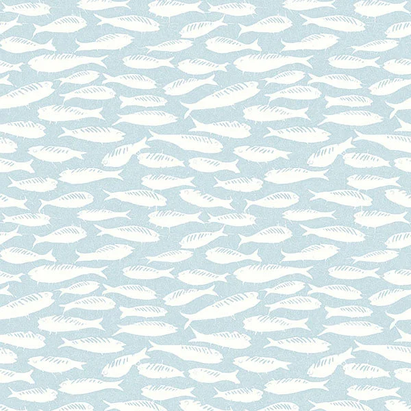 Wallpaper with metallic accents-Nunkie Aqua Sardine Wallpaper from the Flora & Fauna Collection