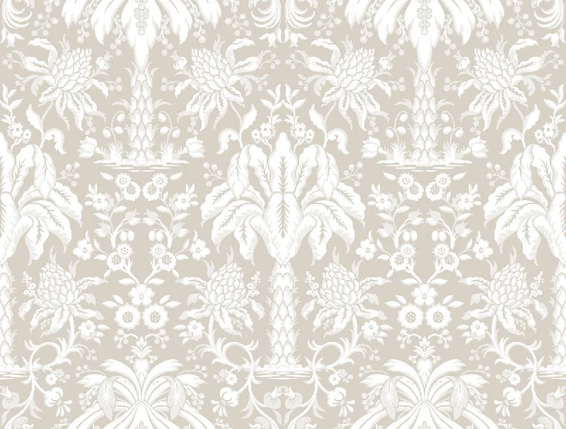 Best wallpaper for office spaces-Palmetto Palm Damask Wallpaper in Beige from Damask Resource Library