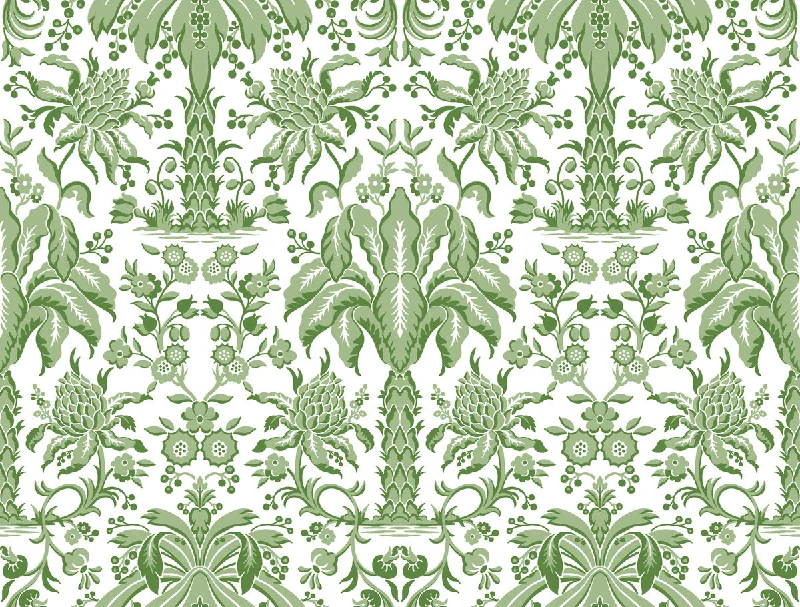 How to pick wallpaper for decor-Palmetto Palm Damask Wallpaper in Green from Damask Resource Library