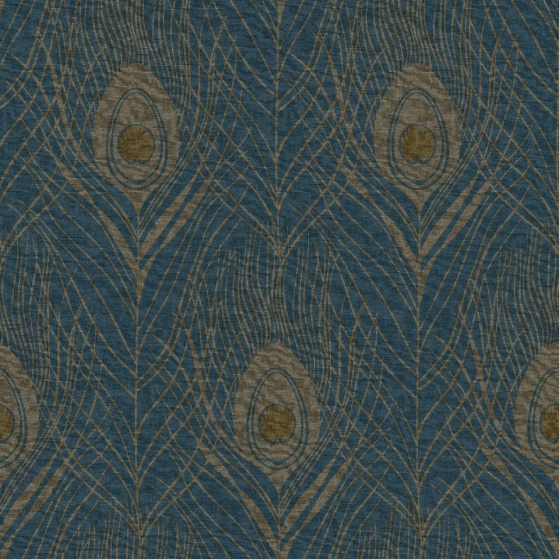 Peelable wallpaper for renters-Peacock Feather Motif Wallpaper in Blue/Yellow/Metallic from the Absolutely Chic Collection