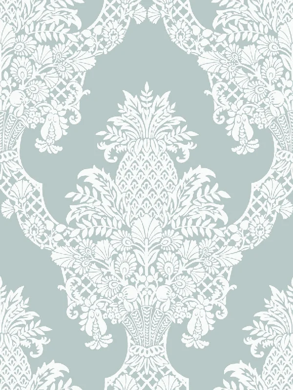 Removable wallpaper for kids-Pineapple Plantation Wallpaper in Sea Blue from Damask Resource Library