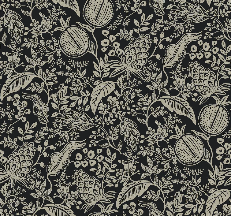 Lightweight wallpaper for ceilings-Pomegranate Wallpaper in Black/Linen from the Rifle Paper Co. 2nd Edition