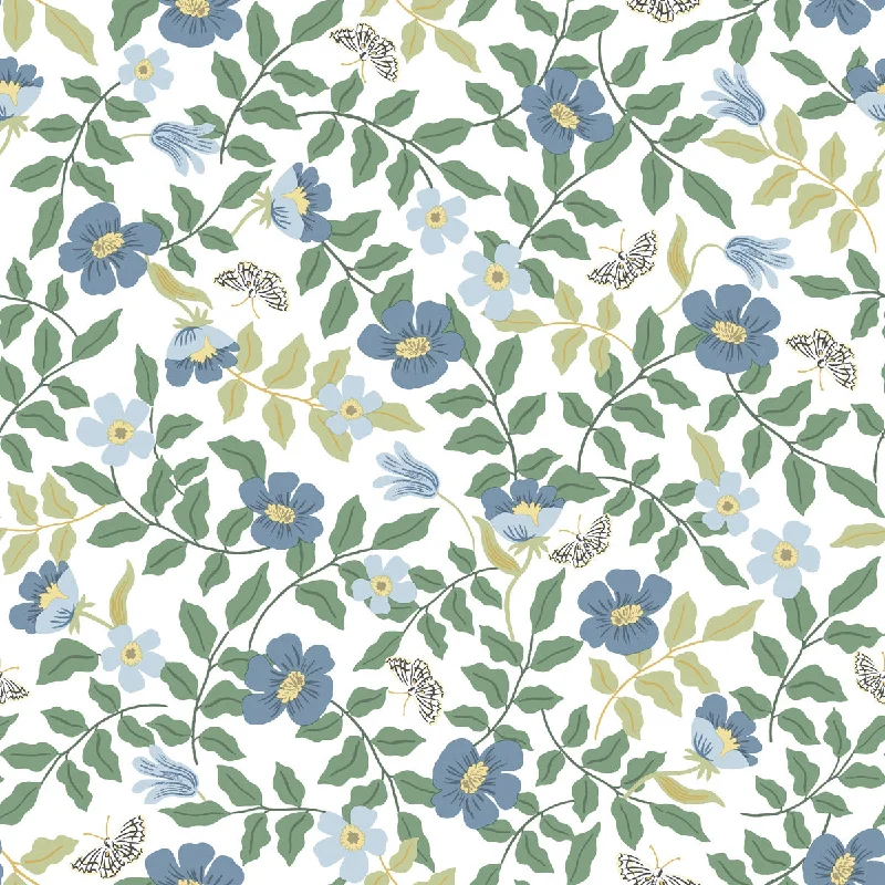 Wallpaper with tropical vibes-Primrose Peel & Stick Wallpaper in Blue/Off White