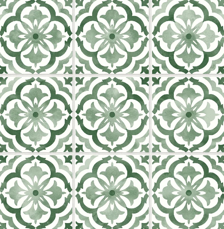 Wallpaper with subtle designs-Sorento Tile Jungle Green Peel & Stick Wallpaper from the Daisy Bennett Collection