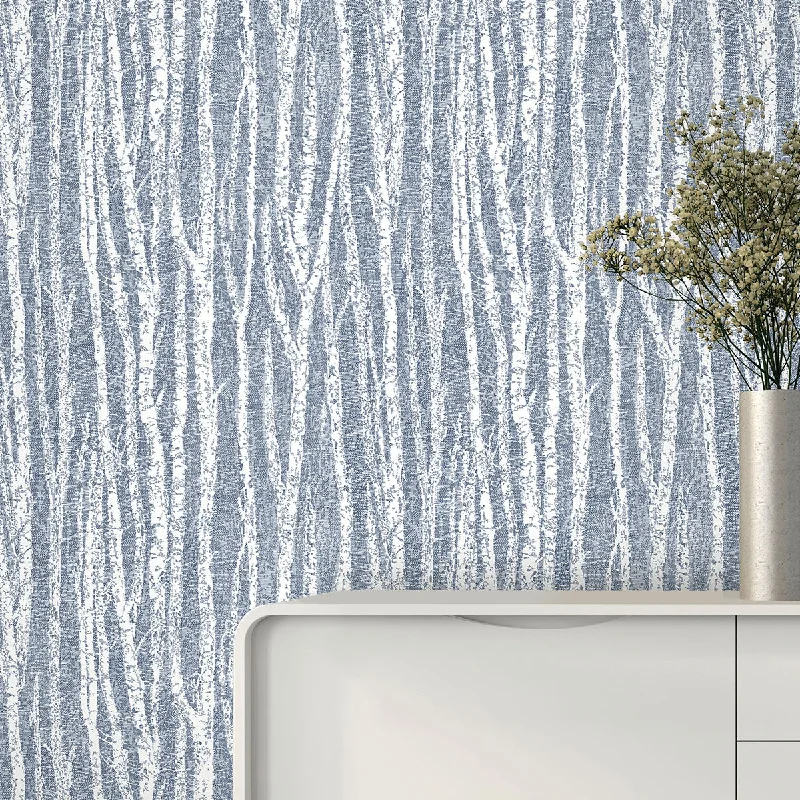 Wallpaper with glossy shine-Toyon Blue Birch Tree Wallpaper from the Nature by Advantage Collection